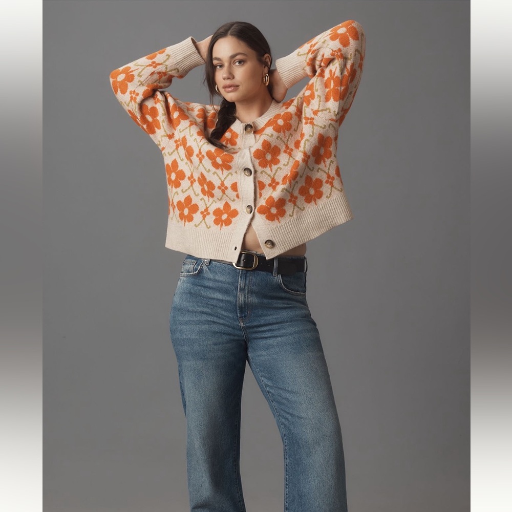 NWT Anthropologie Maeve Intarsia Floral Cardigan Small - Picture 8 of 11